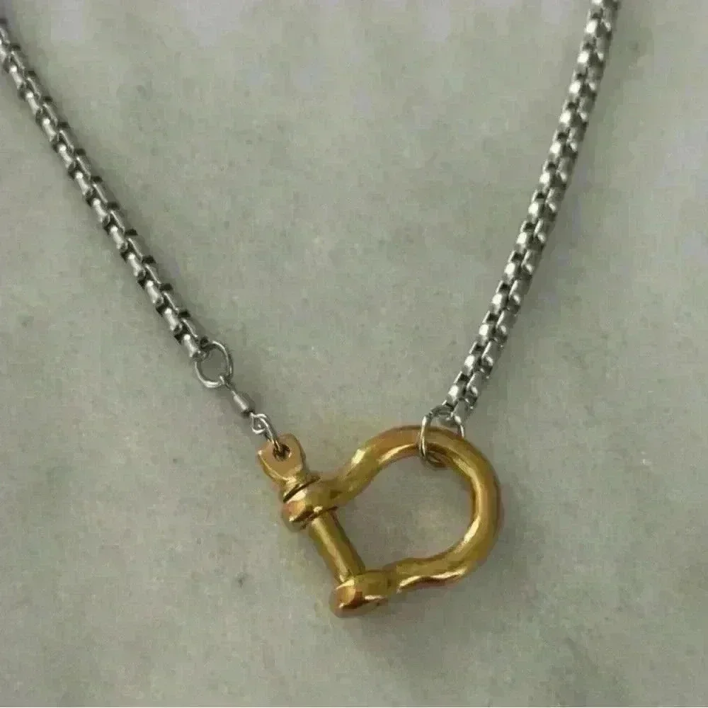 COPY - Gold Chain Two Tone Silver Horse Bit Chunky Charm Clasp Carabiner Neckla… - Picture 1 of 4